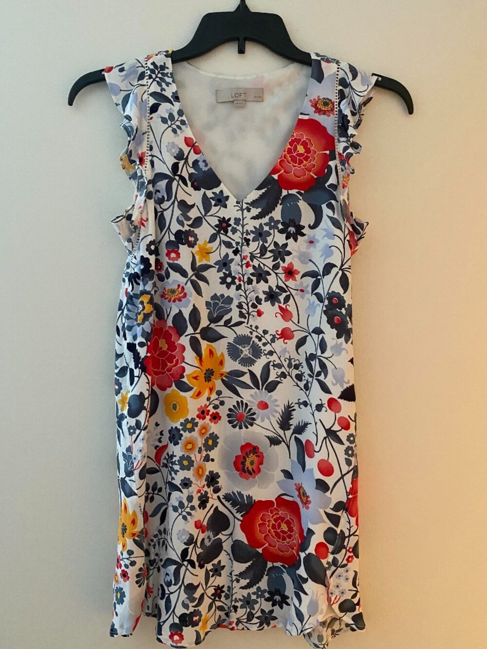 LOFT Petites Floral Ruffle Sleeve Shift Dress XSP